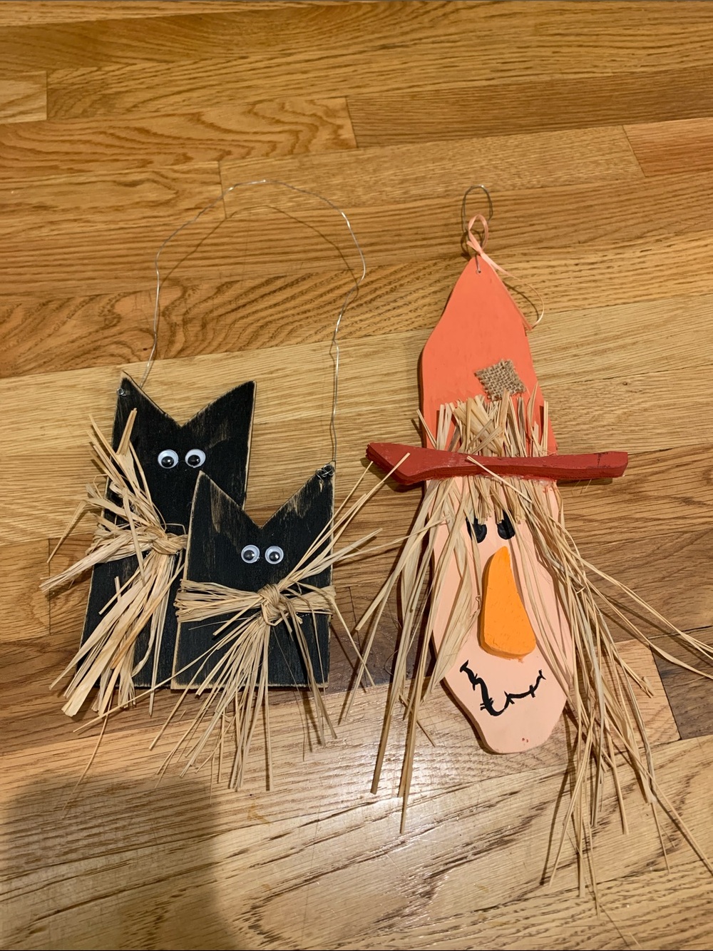 Handmade Kids Scarecrow & Cat Wall Hanging Set - Orange & Black